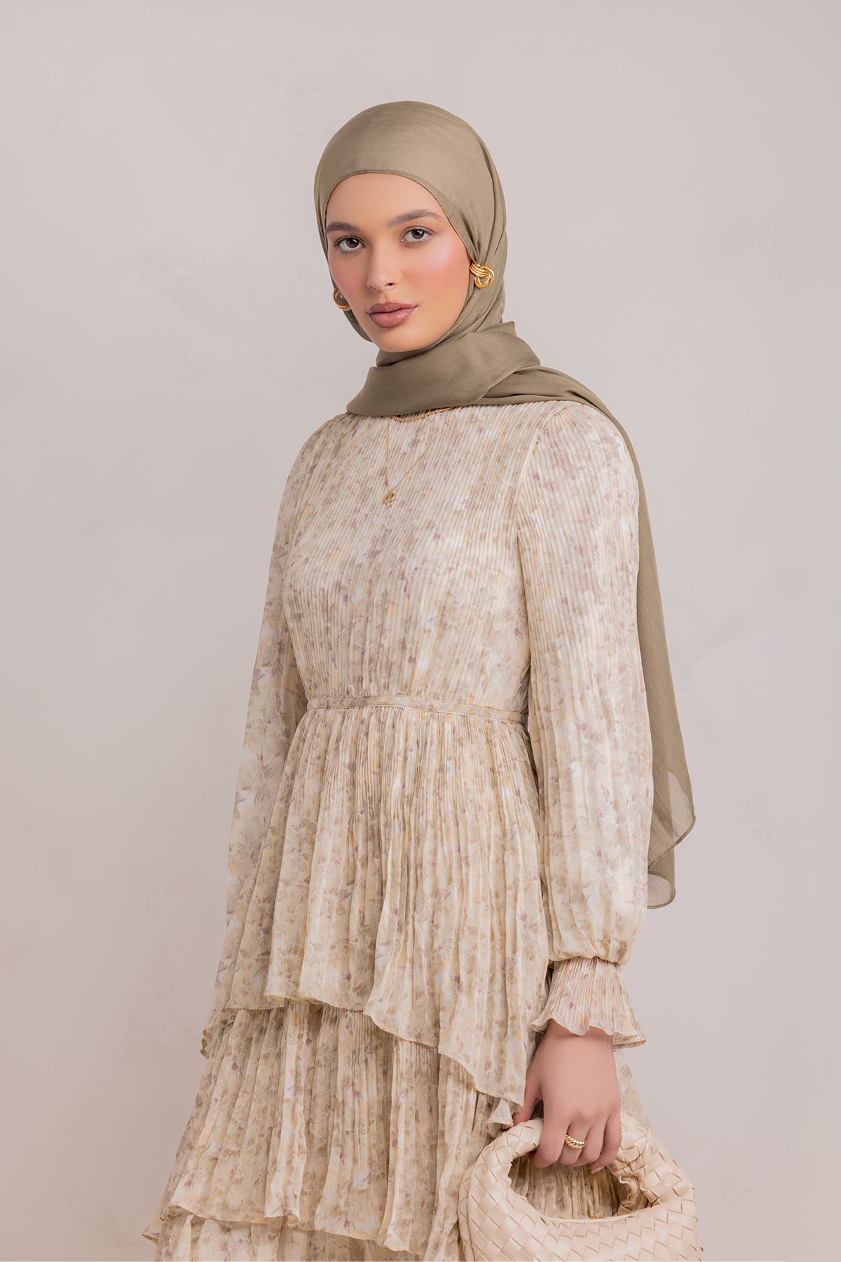 Dalia Pleated Ruffle Maxi Dress- Rosemary