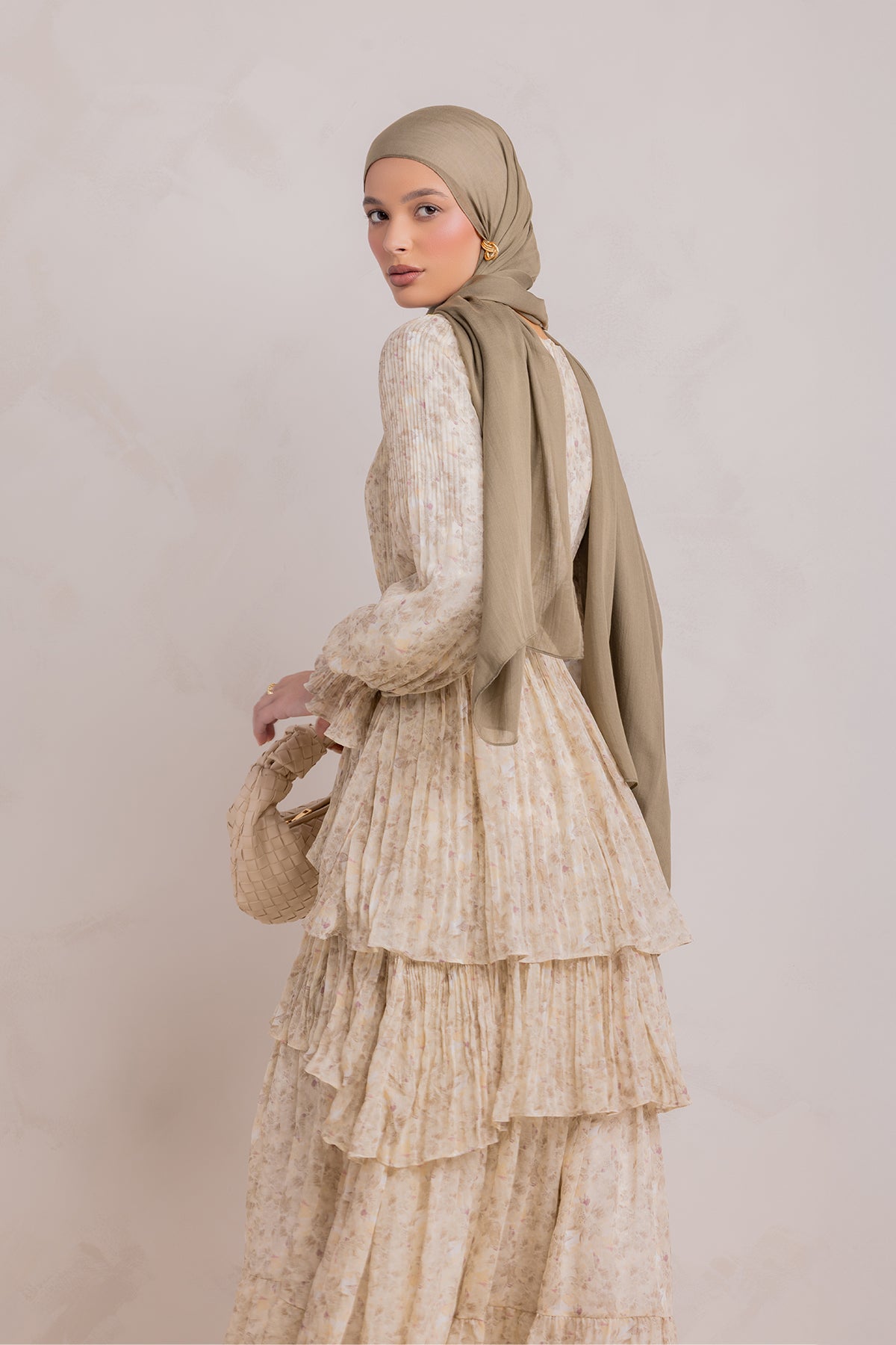 Dalia Pleated Ruffle Maxi Dress- Rosemary