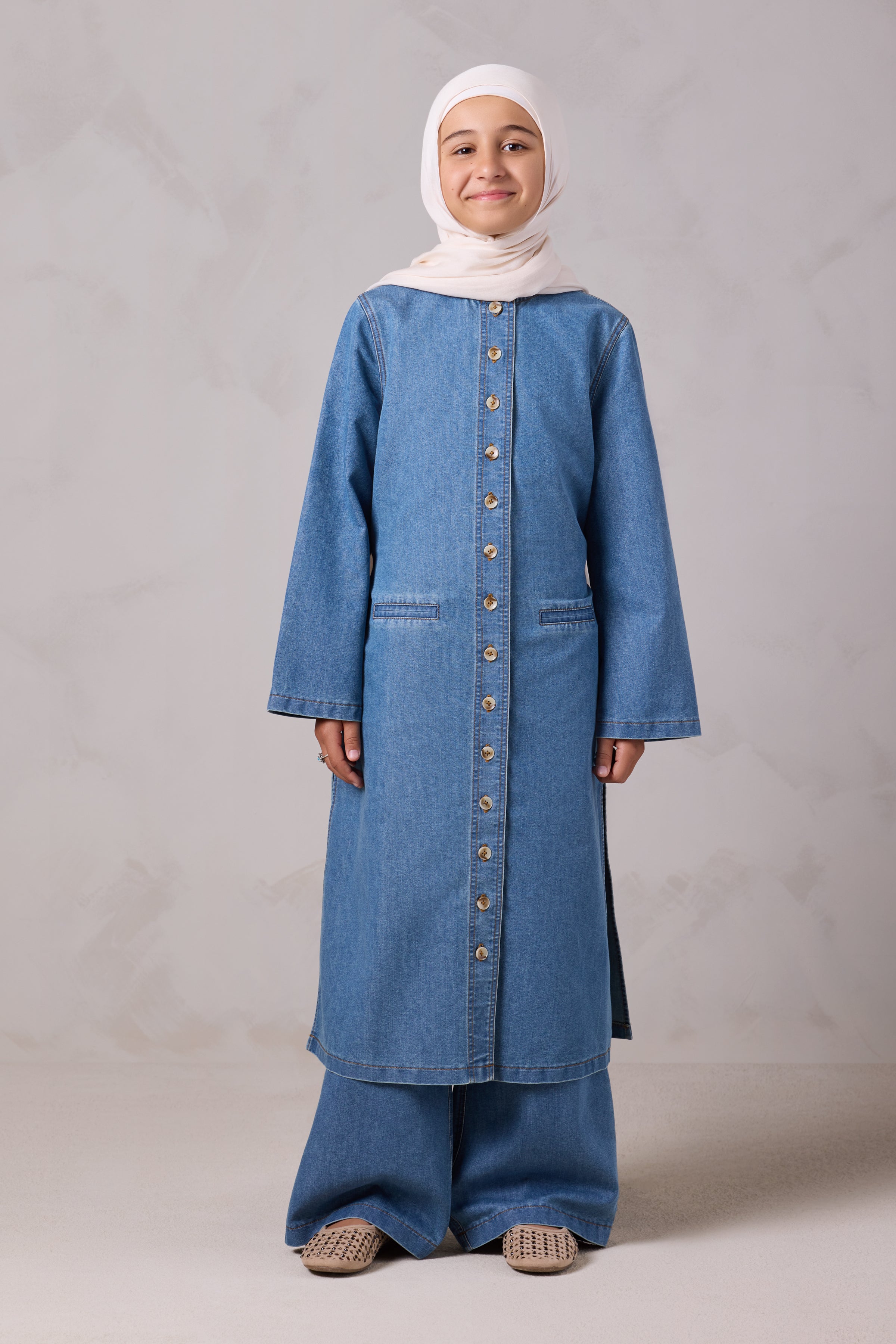 Tasneem Kids Denim Top and Pant Set - Batroun Blue