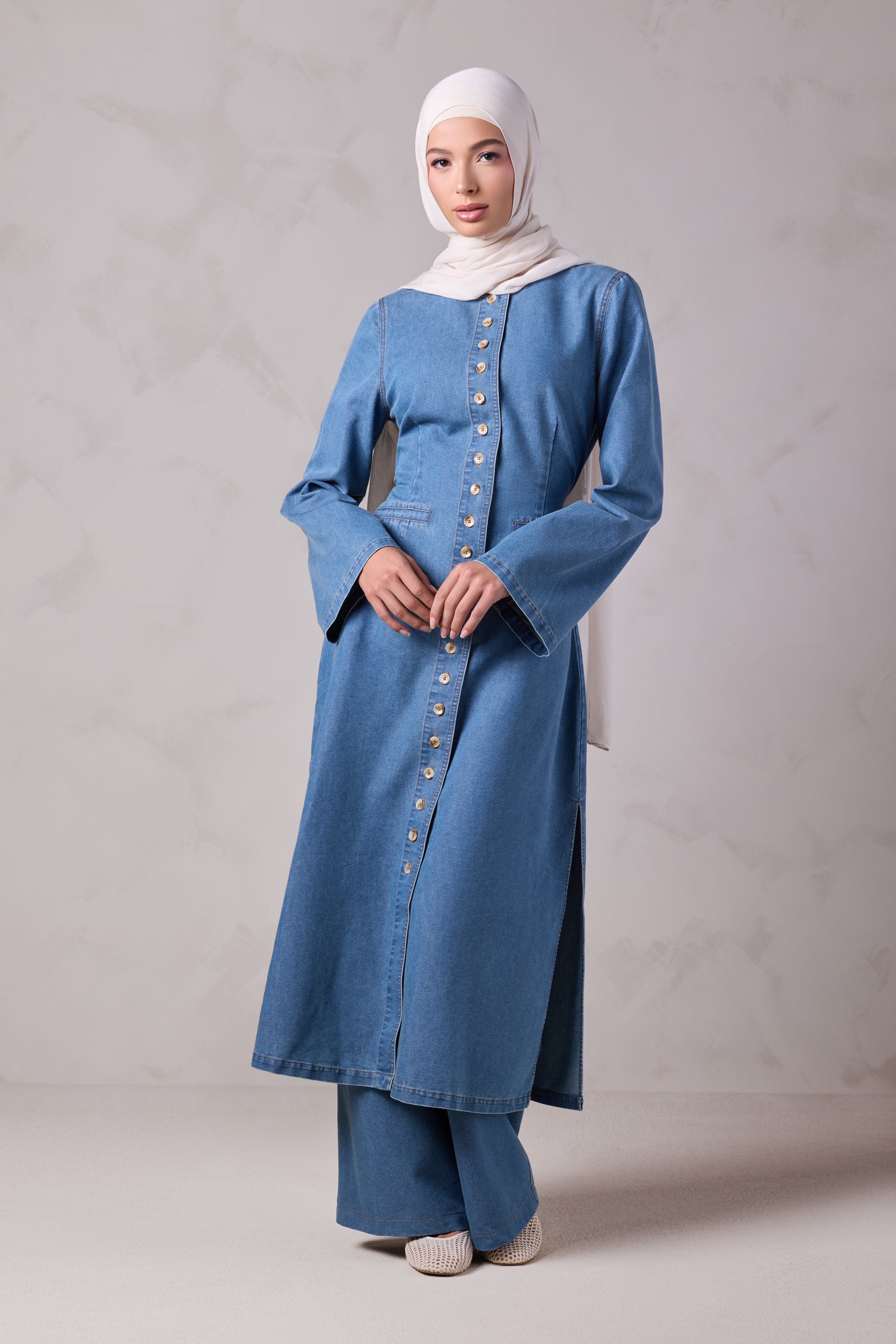 Tasneem Denim Top and Pant Set - Batroun Blue
