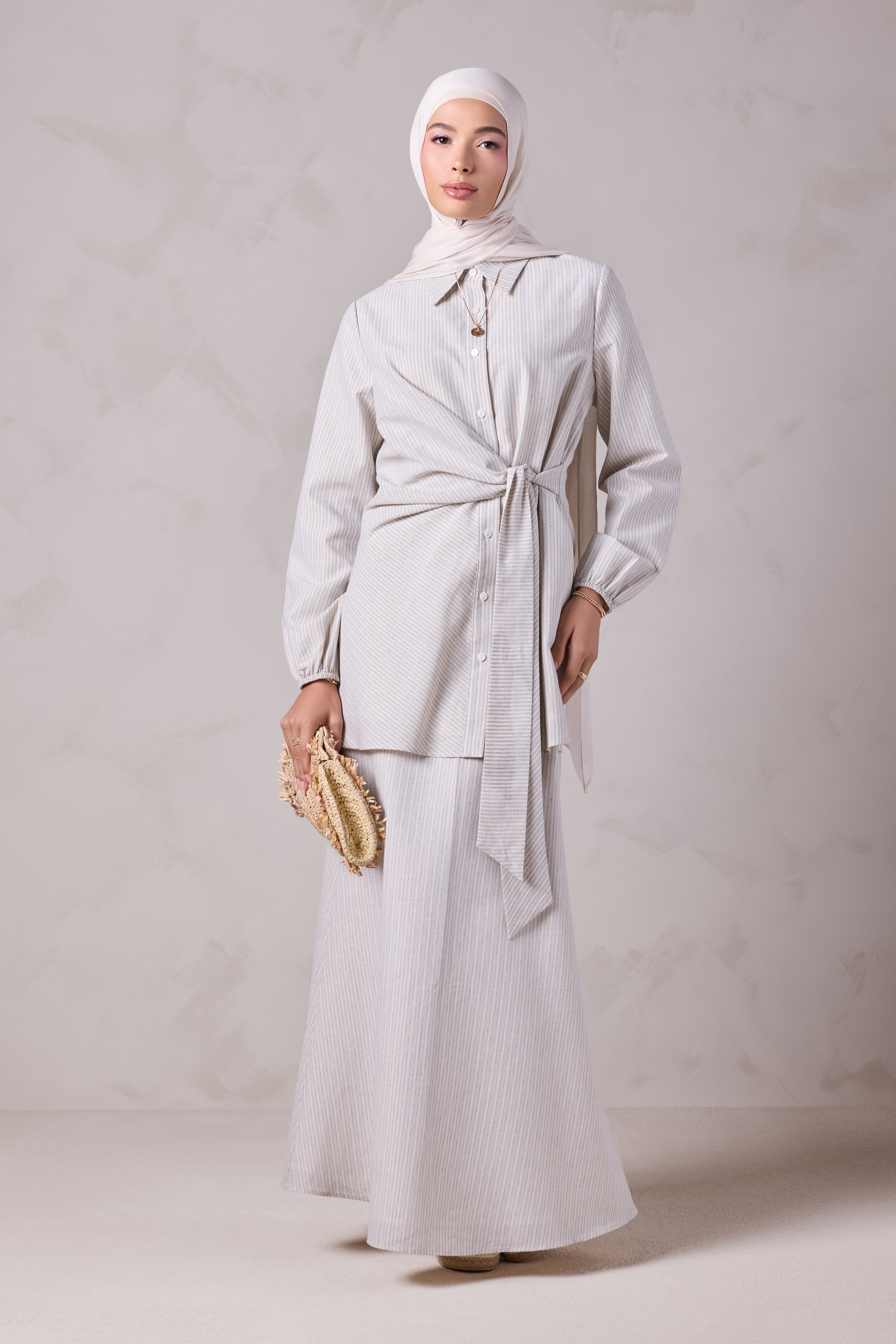 Angelina Linen Gold Striped Skirt & Tunic Set - Levant Line