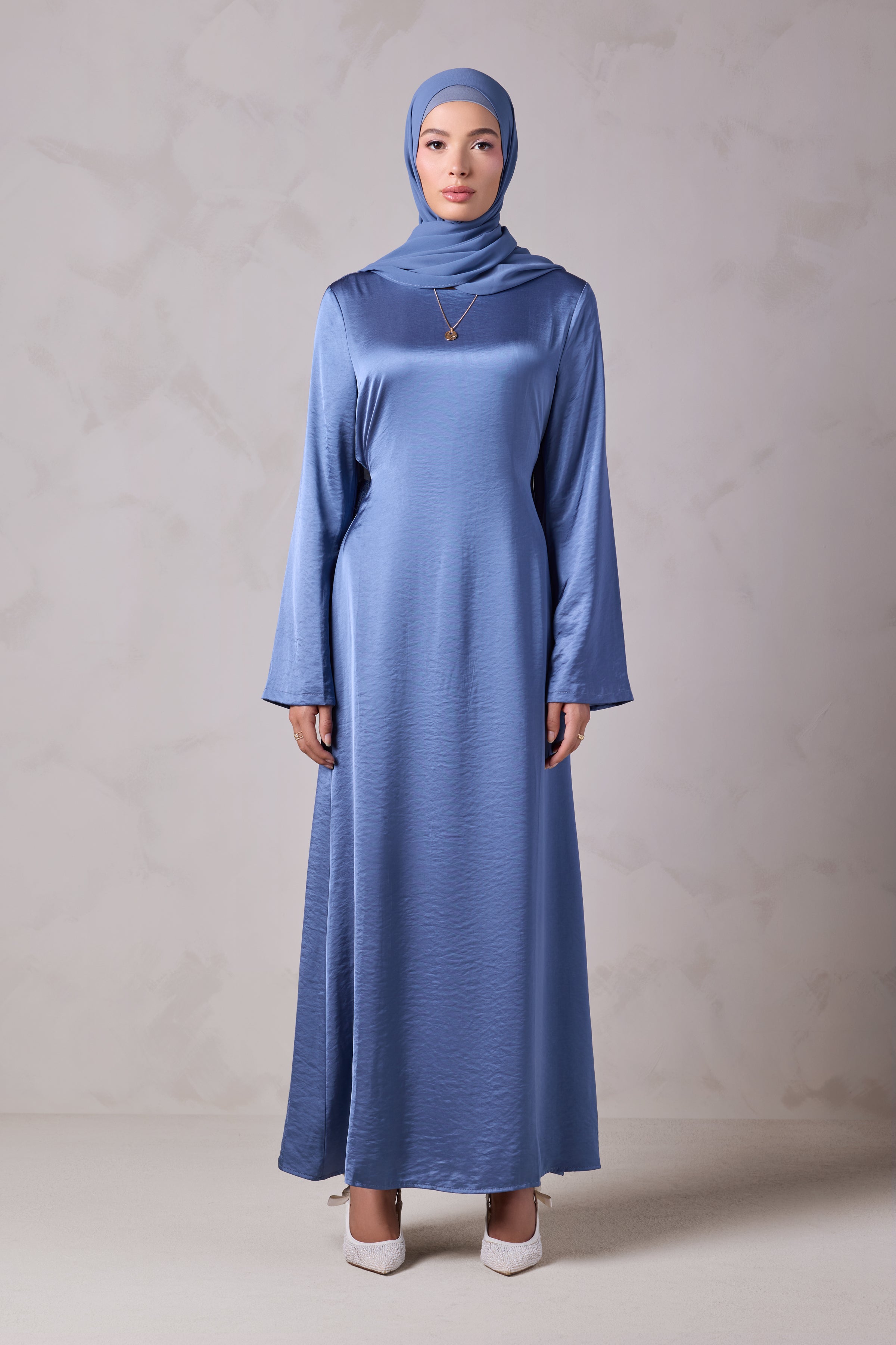 Amani Lace Trim Abaya & Hijab Set - Caspian
