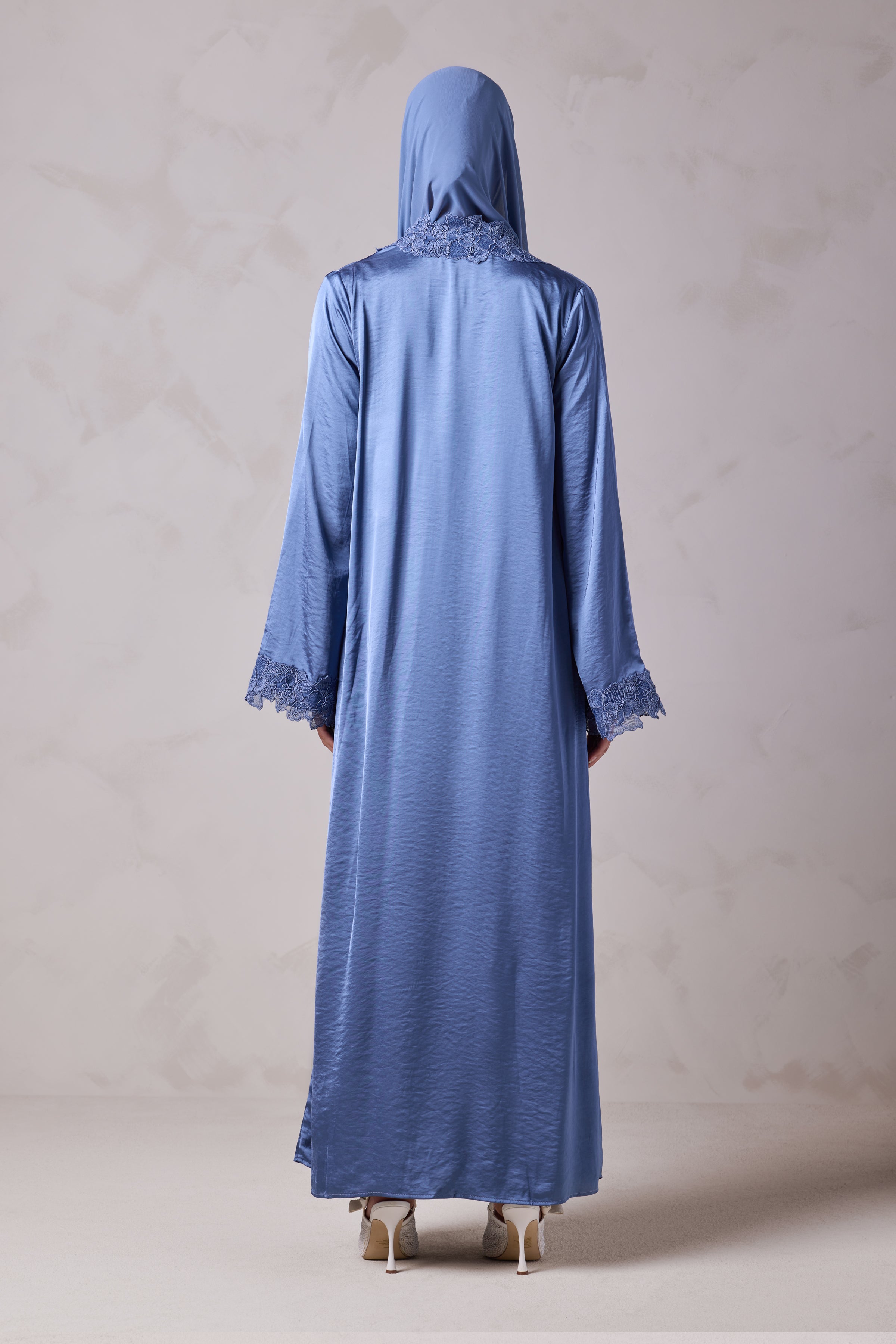 Amani Lace Trim Abaya & Hijab Set - Caspian