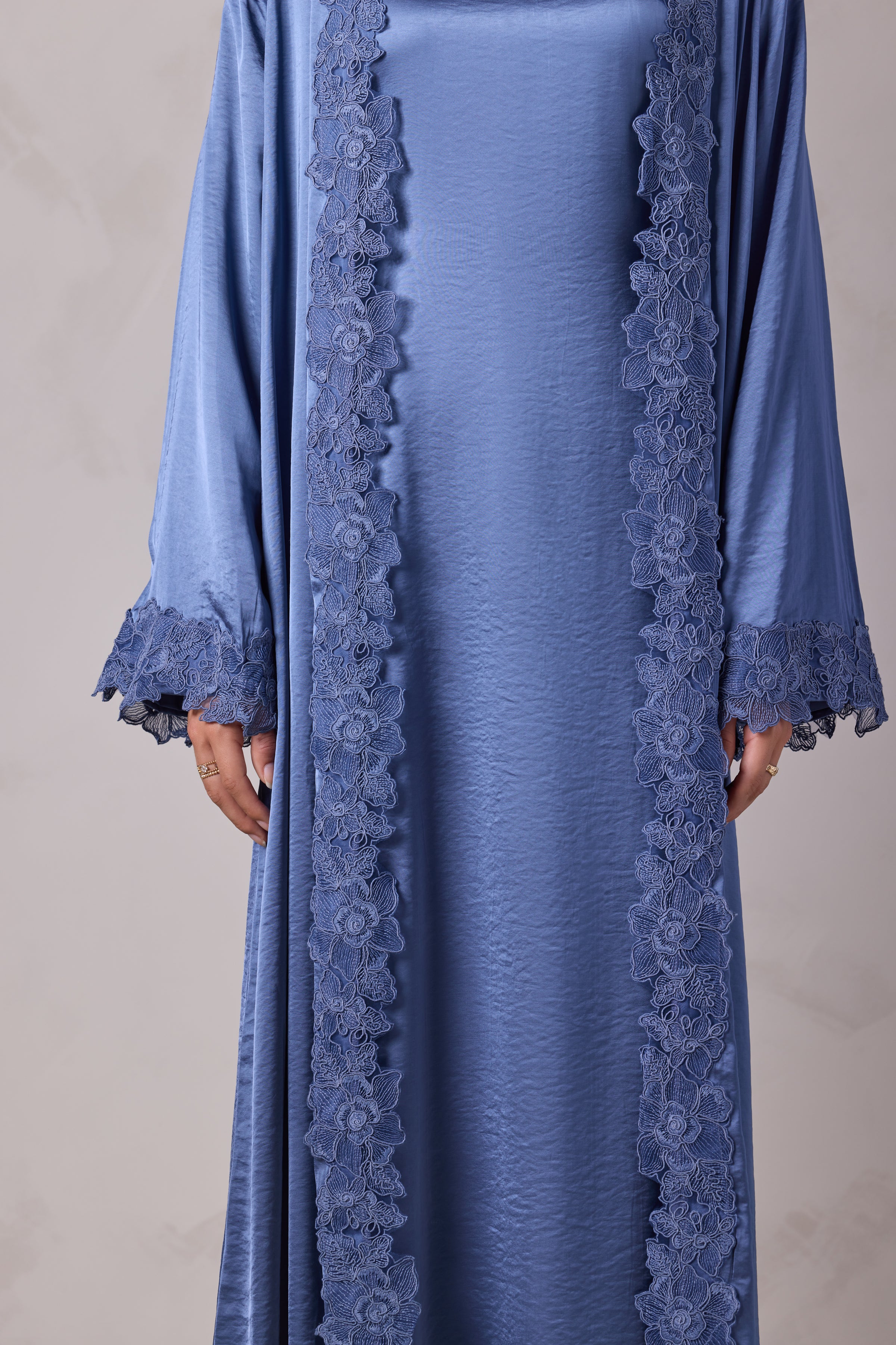 Amani Lace Trim Abaya & Hijab Set - Caspian