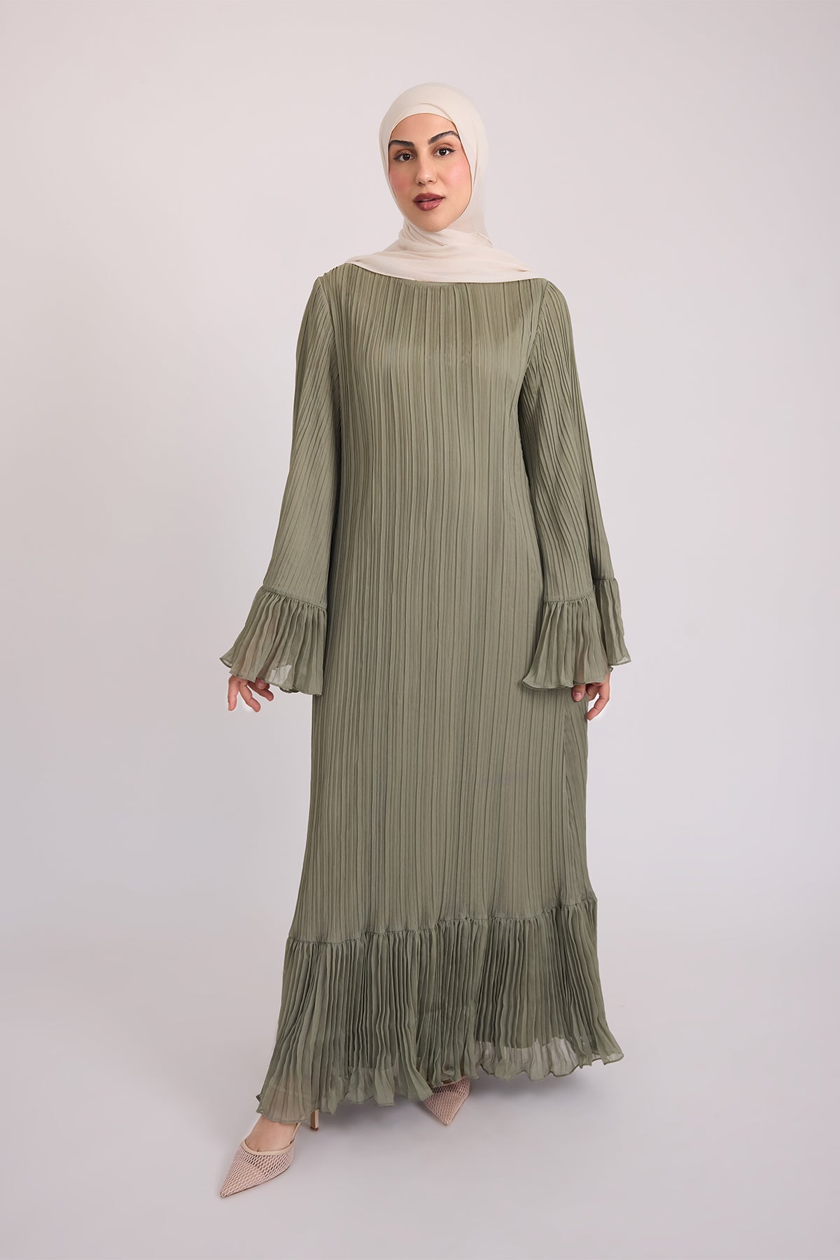 Camille Pleated Maxi Dress - Olive