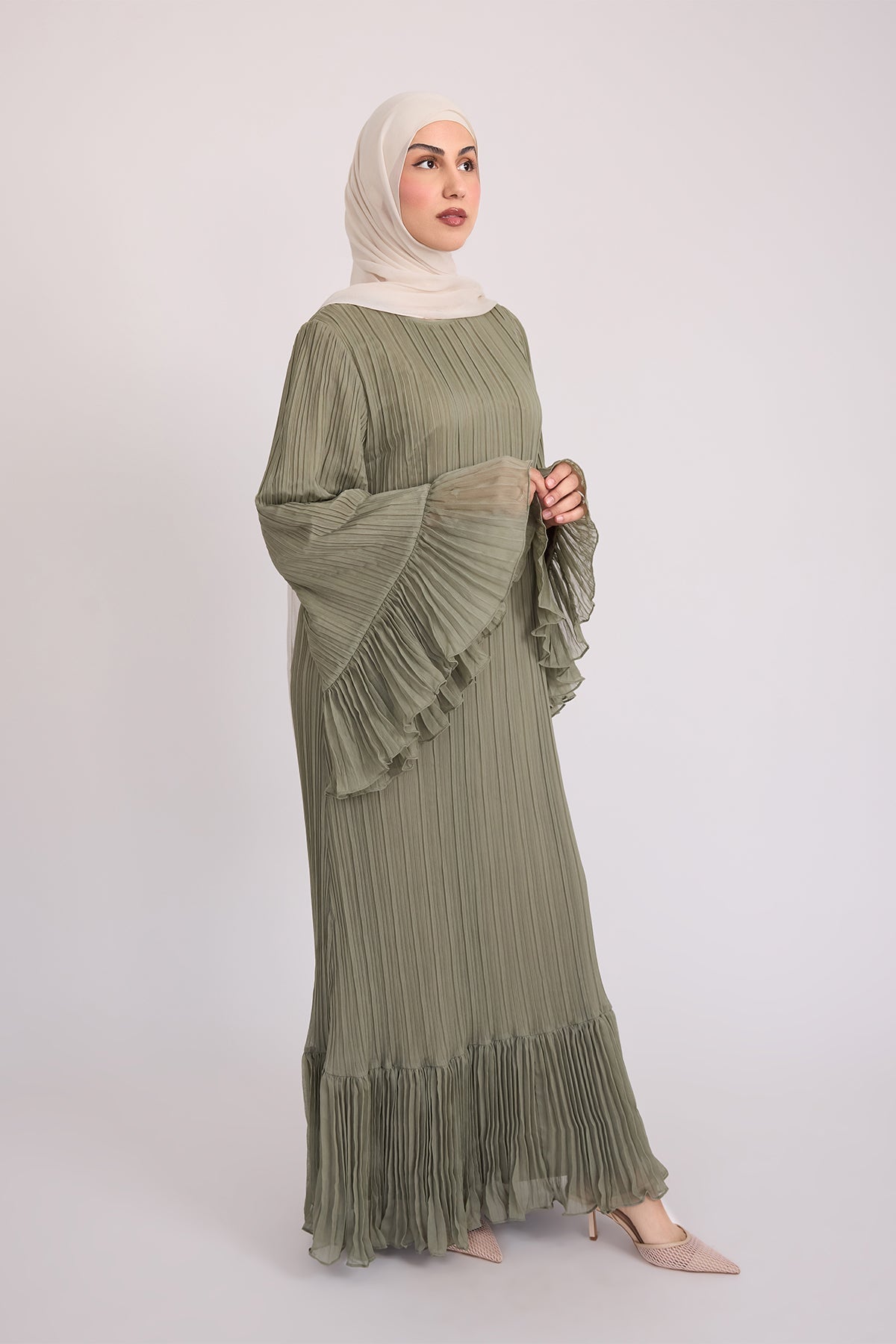 Camille Pleated Maxi Dress - Olive