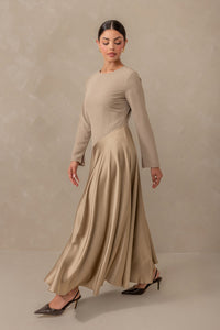 Anastasia Asymmetric Long Sleeve Maxi Dress - Taupe