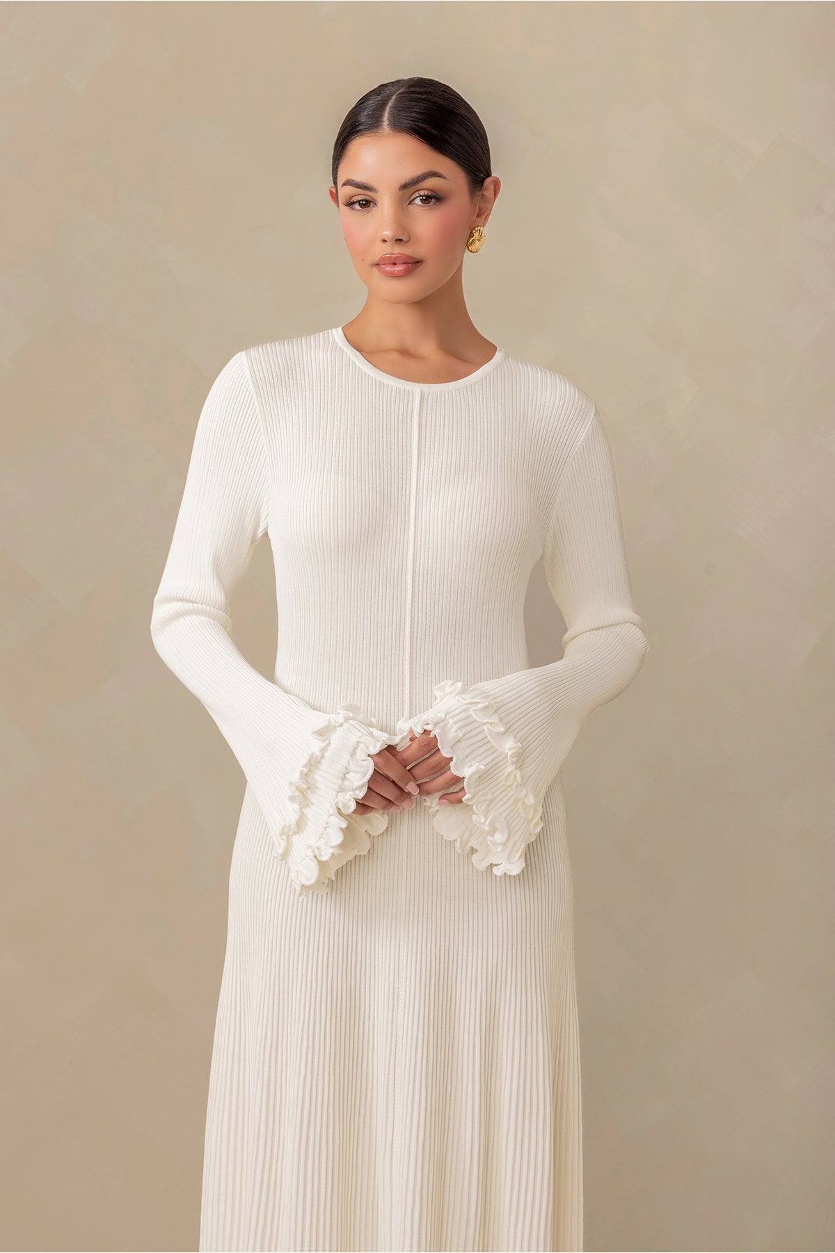 Isadora Ruffle Knit Maxi Dress Cream A Graceful Look for