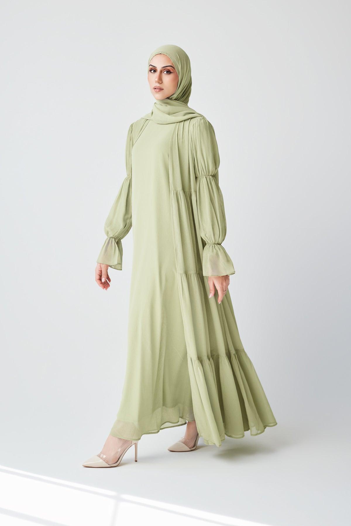 Bohemian Abaya Set - Light Sage