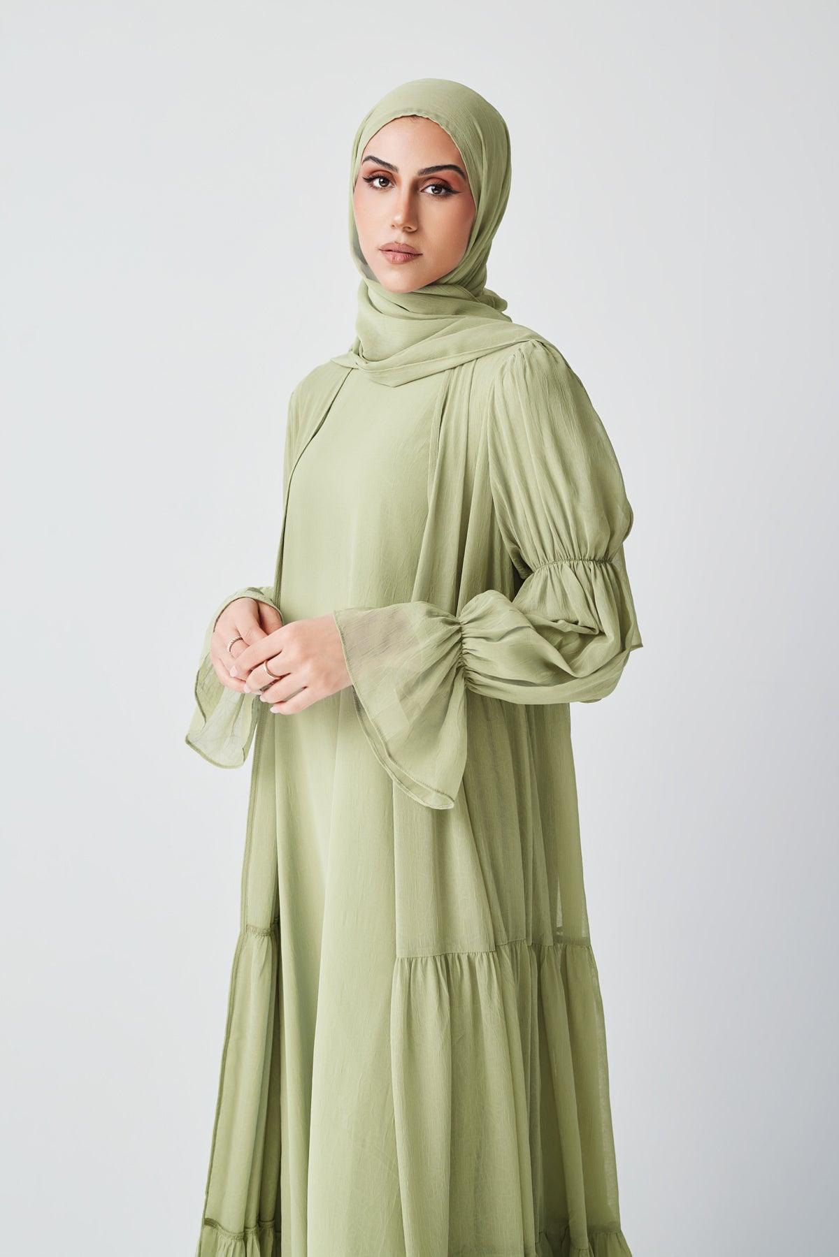 Bohemian Abaya Set - Light Sage