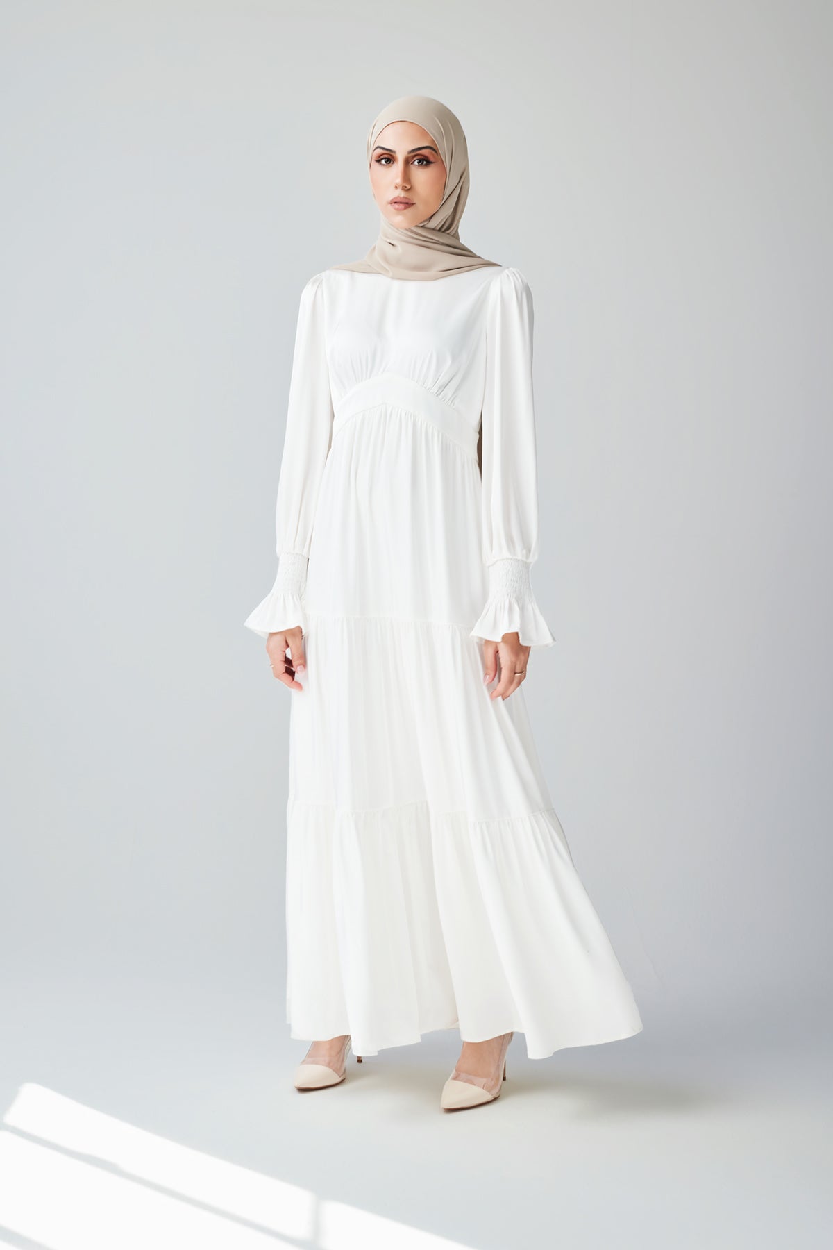 Milena Tiered Smock Maxi Dress - White