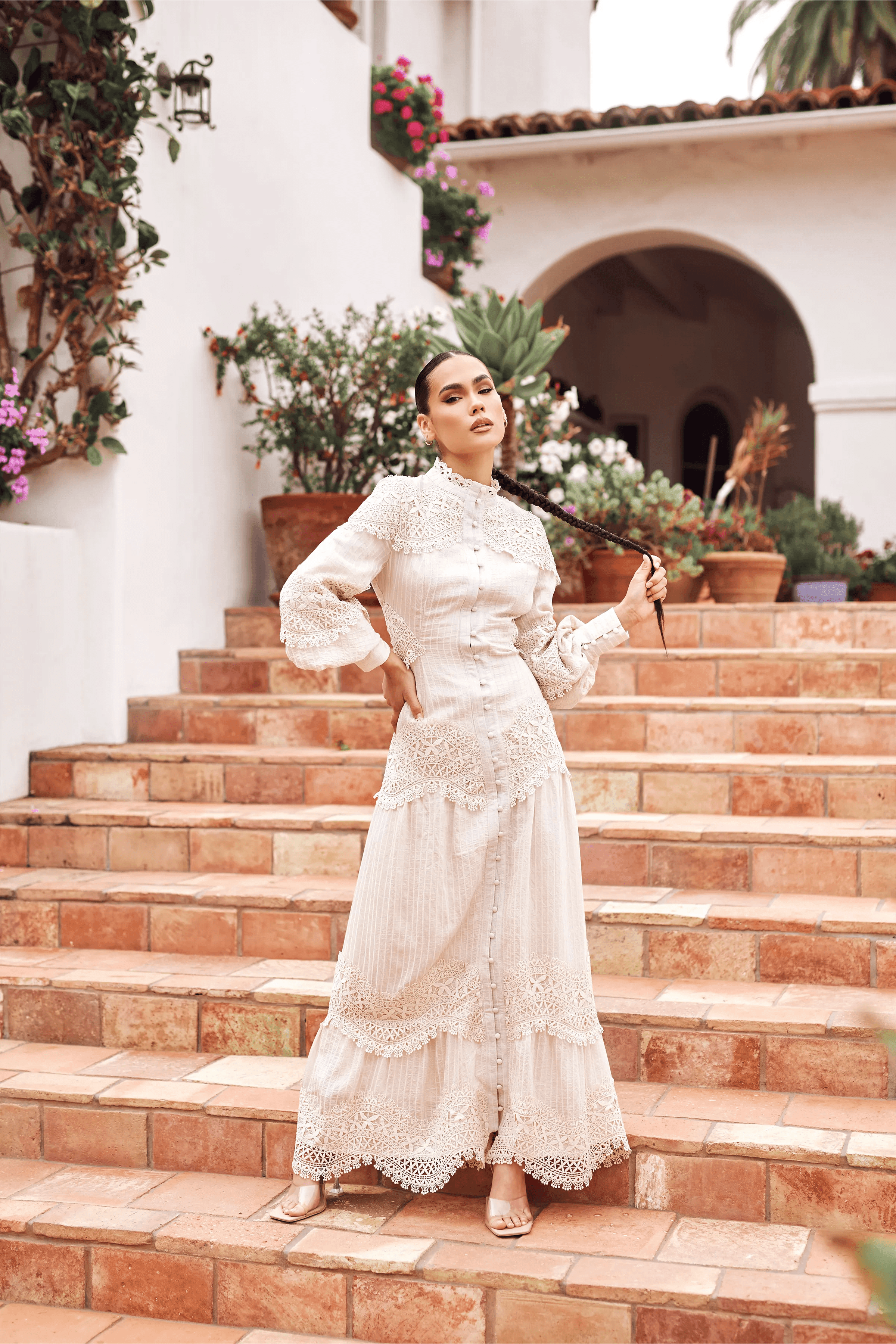 Amanda Lace Ribbed Cotton Maxi Dress Cream Zahraa The Label