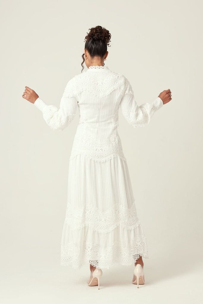 Amanda Lace Ribbed Cotton Maxi Dress - White - Zahraa The Label
