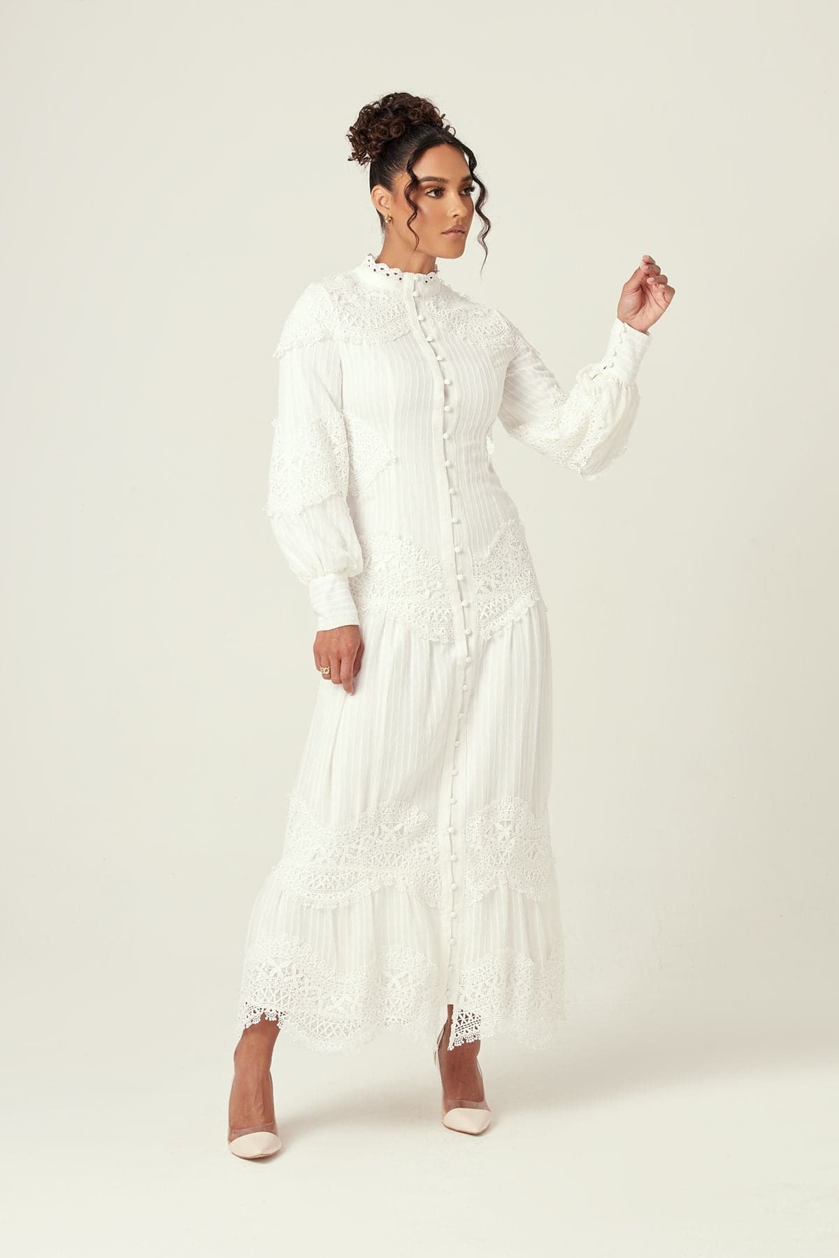 Amanda Lace Ribbed Cotton Maxi Dress - White - Zahraa The Label