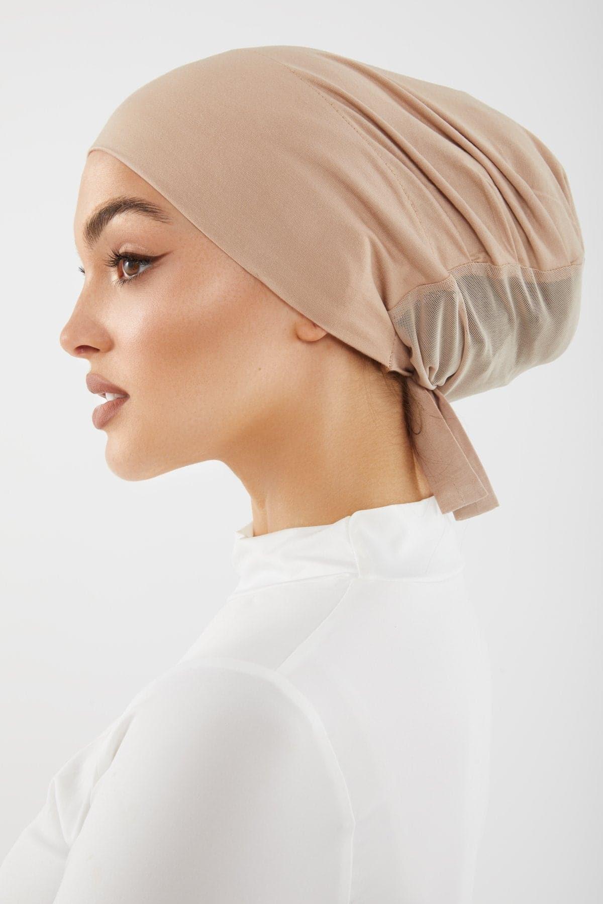 Aria Mesh Tie Back Undercap- Warm Taupe - Zahraa The Label