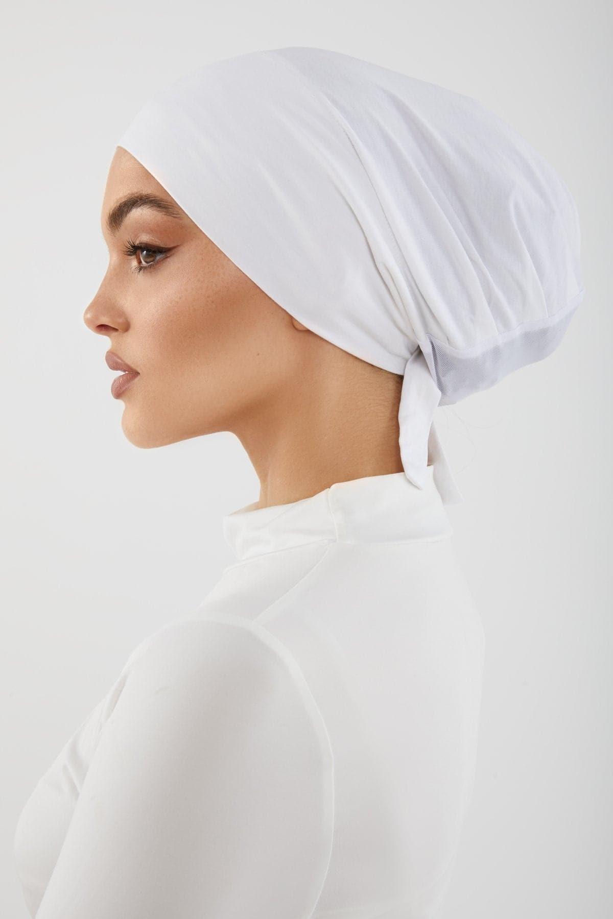 Aria Mesh Tie Back Undercap- White - Zahraa The Label