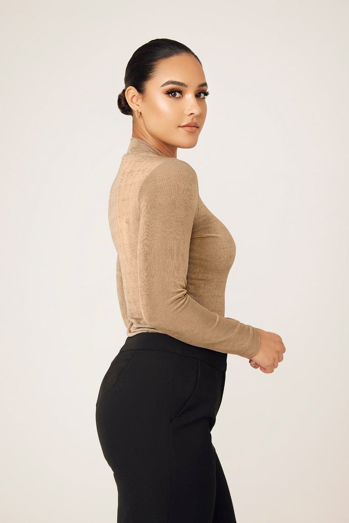 Camile Long Sleeve Body Shirt- Taupe - Zahraa The Label