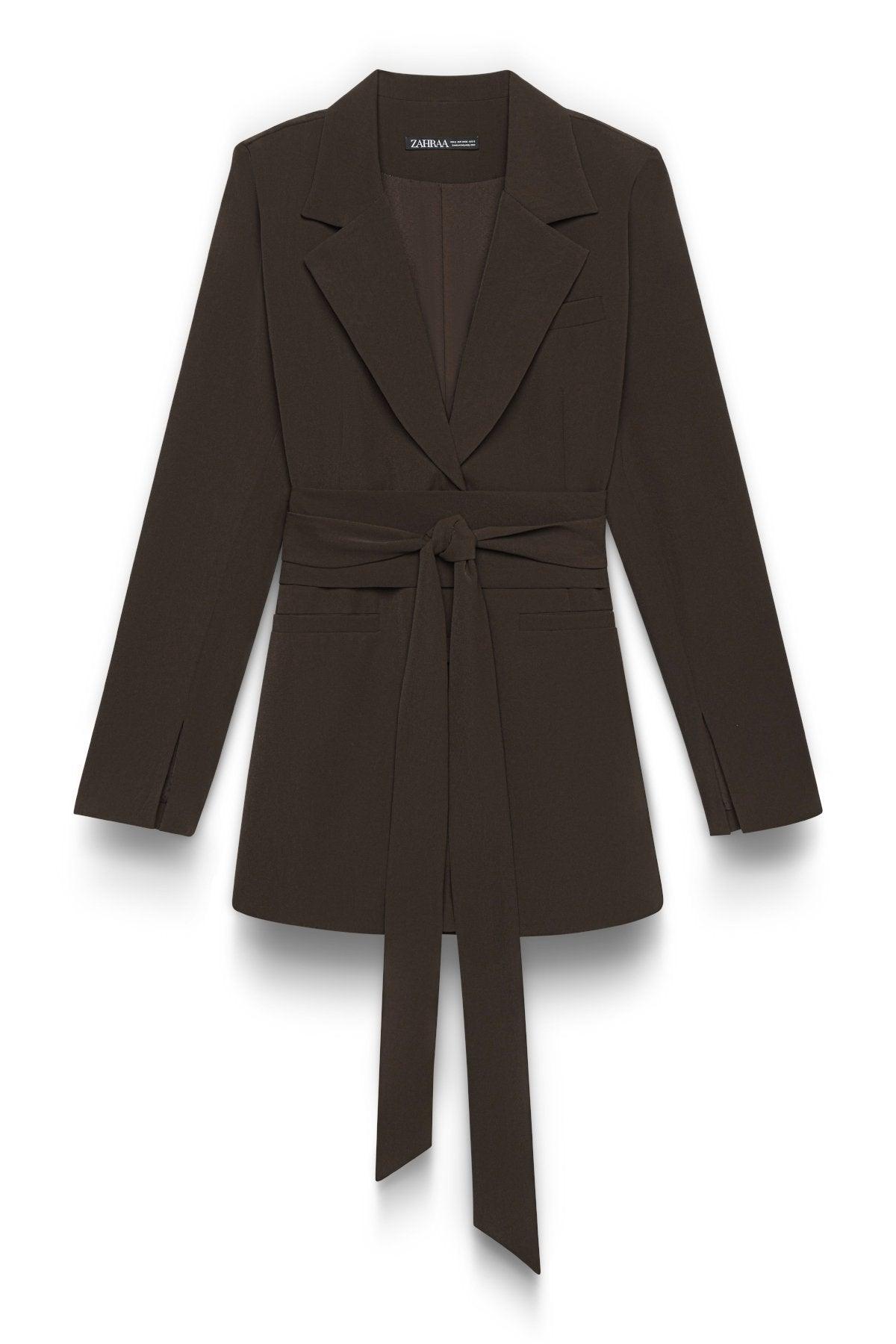 Carolina Tie Waist Blazer Brown - Zahraa The Label