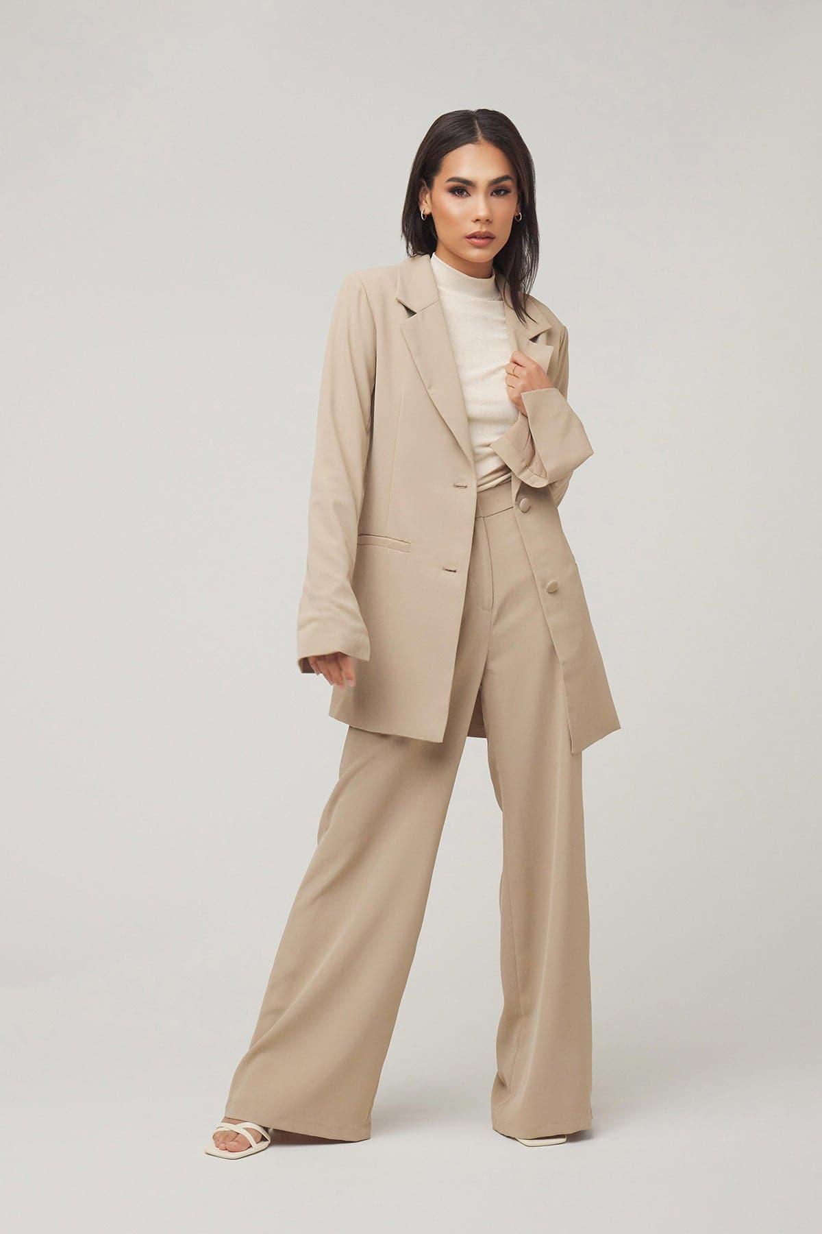 Carolina Tie Waist Blazer - Taupe - Zahraa The Label