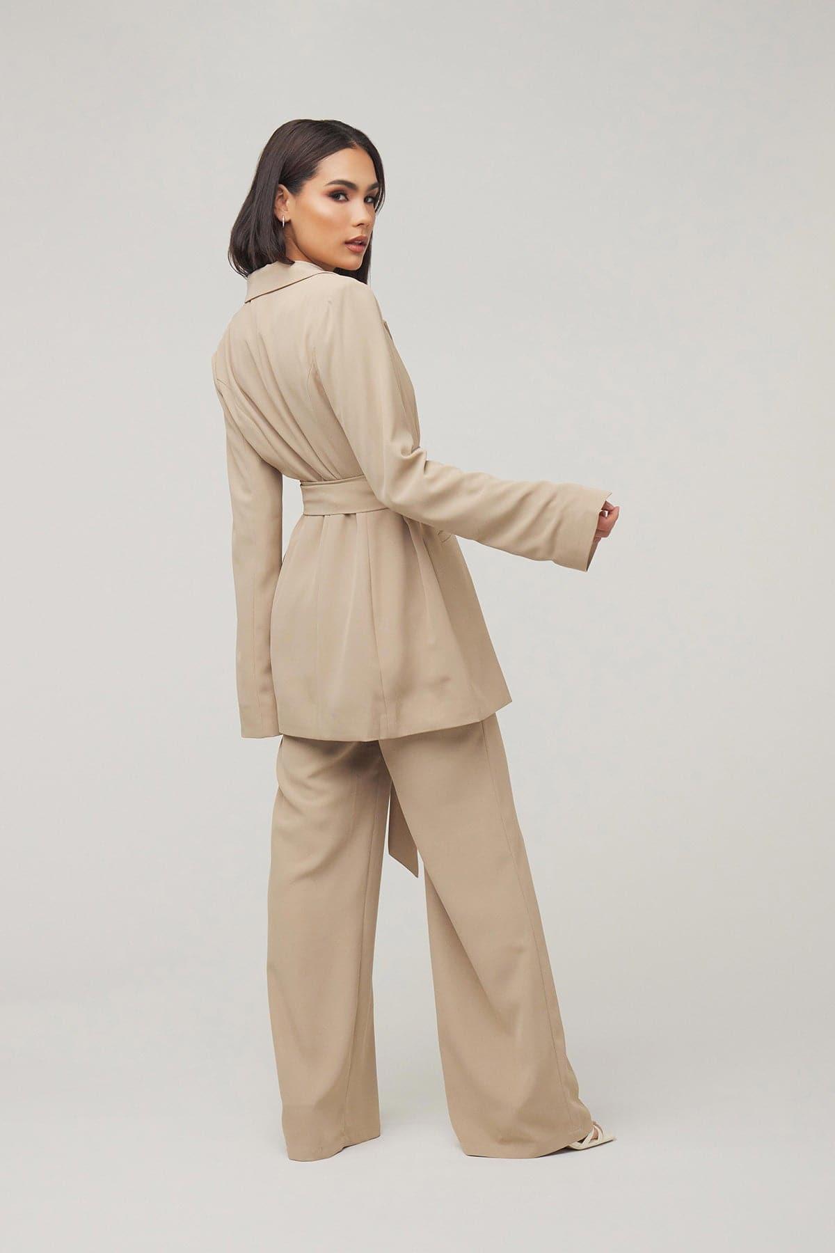 Carolina Tie Waist Blazer - Taupe - Zahraa The Label