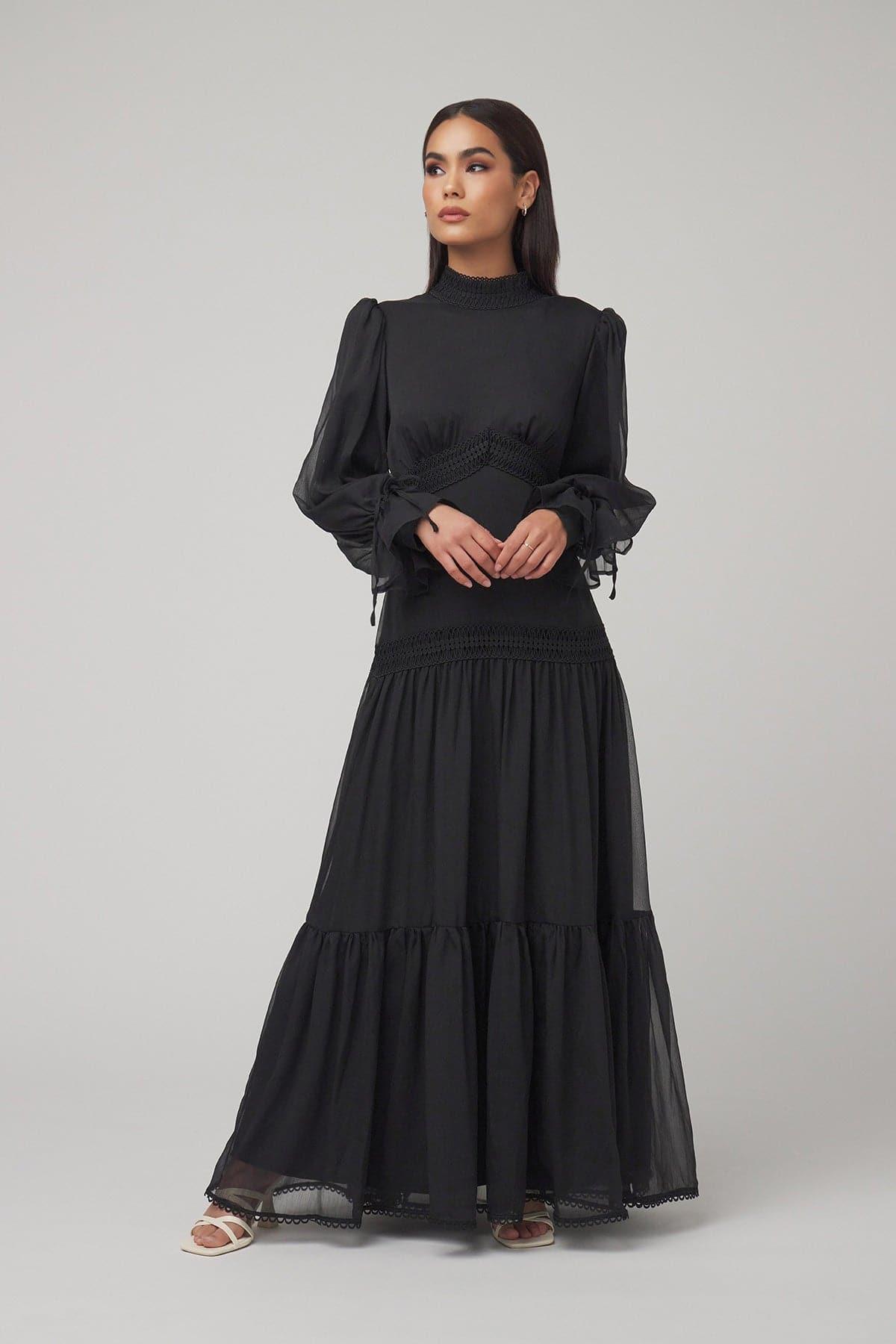 Loren Lace Chiffon Maxi Dress - Black - Zahraa The Label