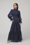 Loren Lace Chiffon Maxi Dress- Denim - Zahraa The Label