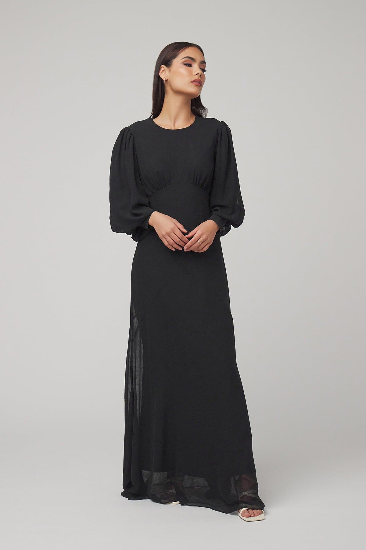 Naomi Chiffon Maxi Dress - Black - Zahraa The Label