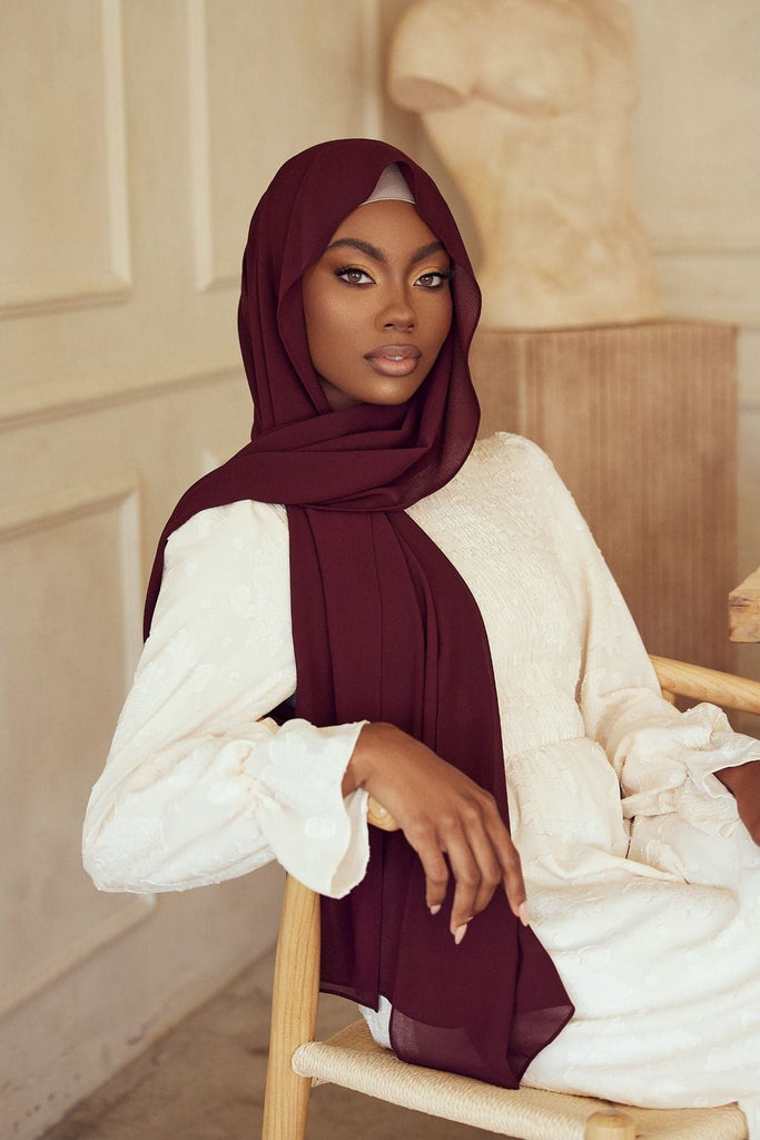 Premium Chiffon Hijab - Burgundy - Zahraa The Label