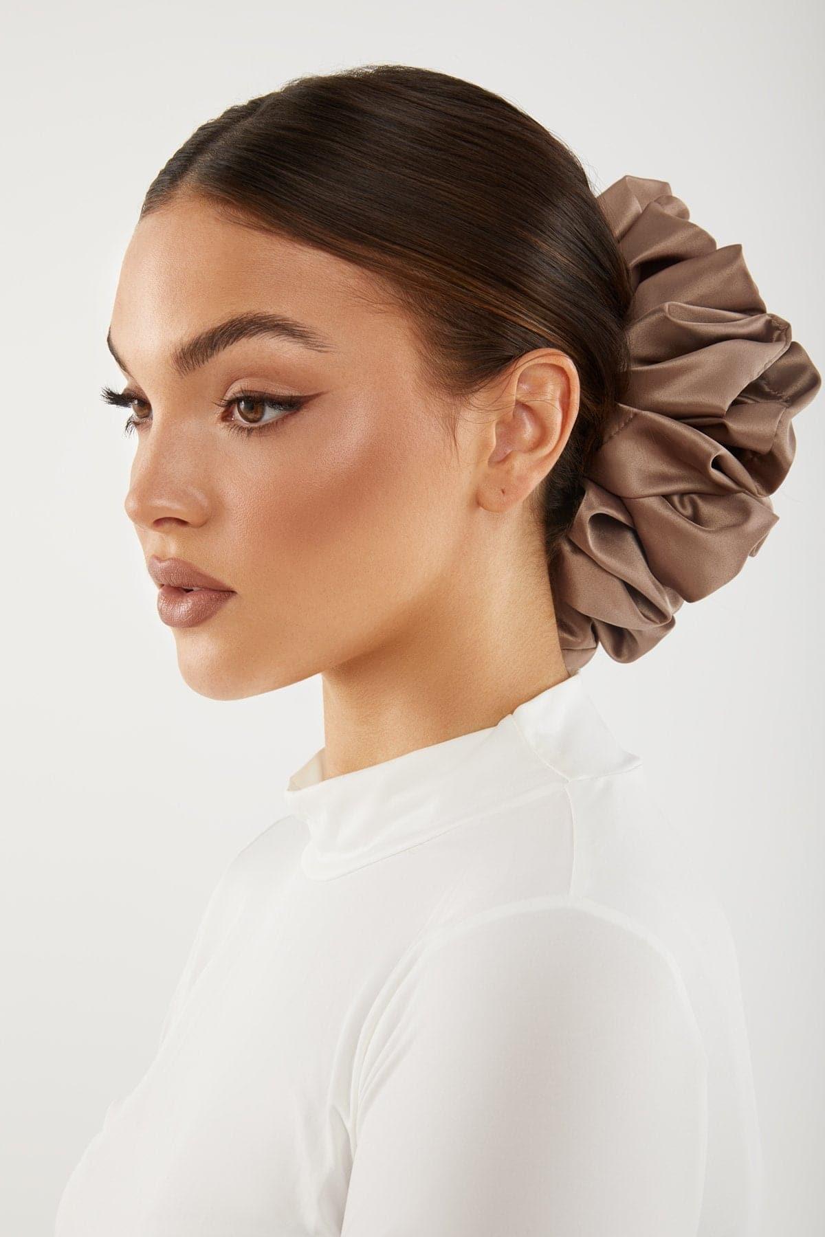 Satin Hijab Scrunchie- Taupe - Zahraa The Label