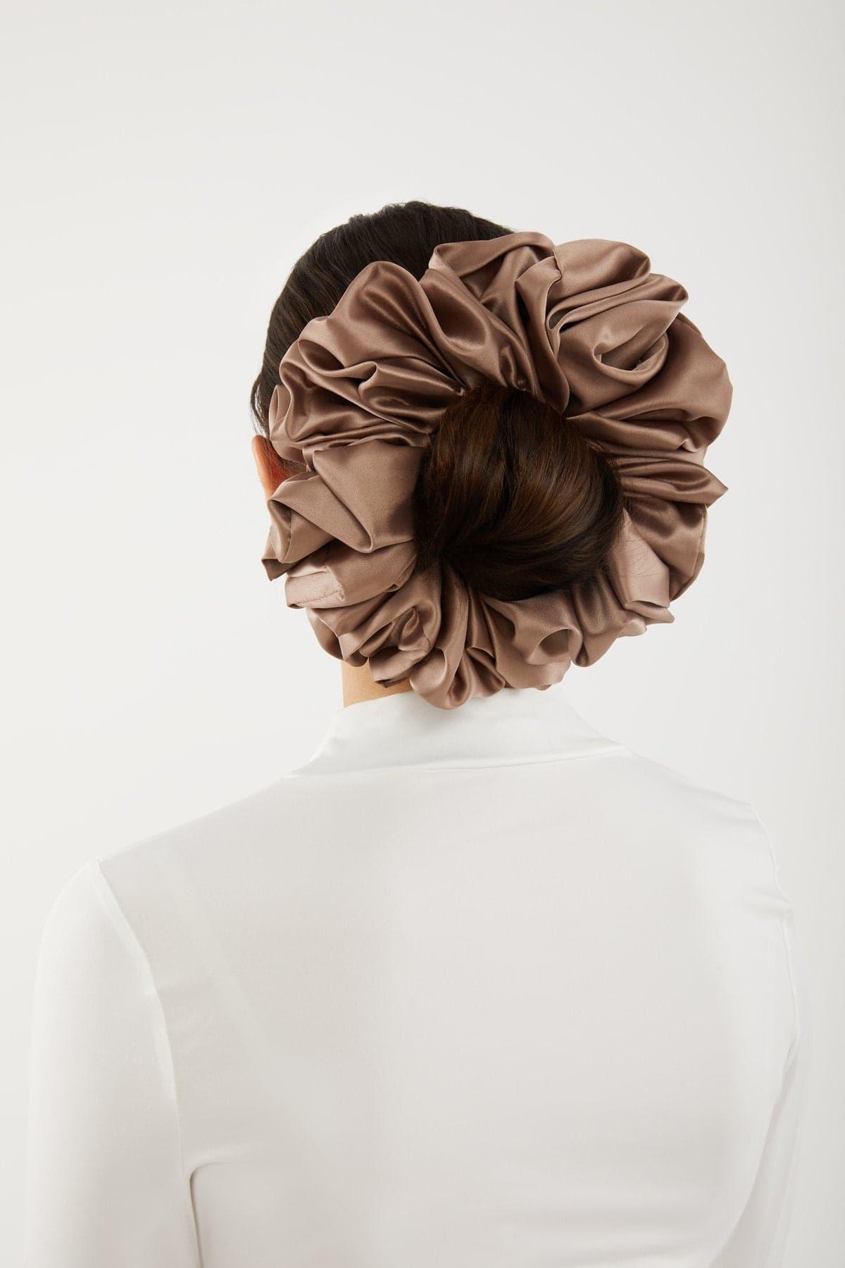 Satin Hijab Scrunchie- Taupe - Zahraa The Label