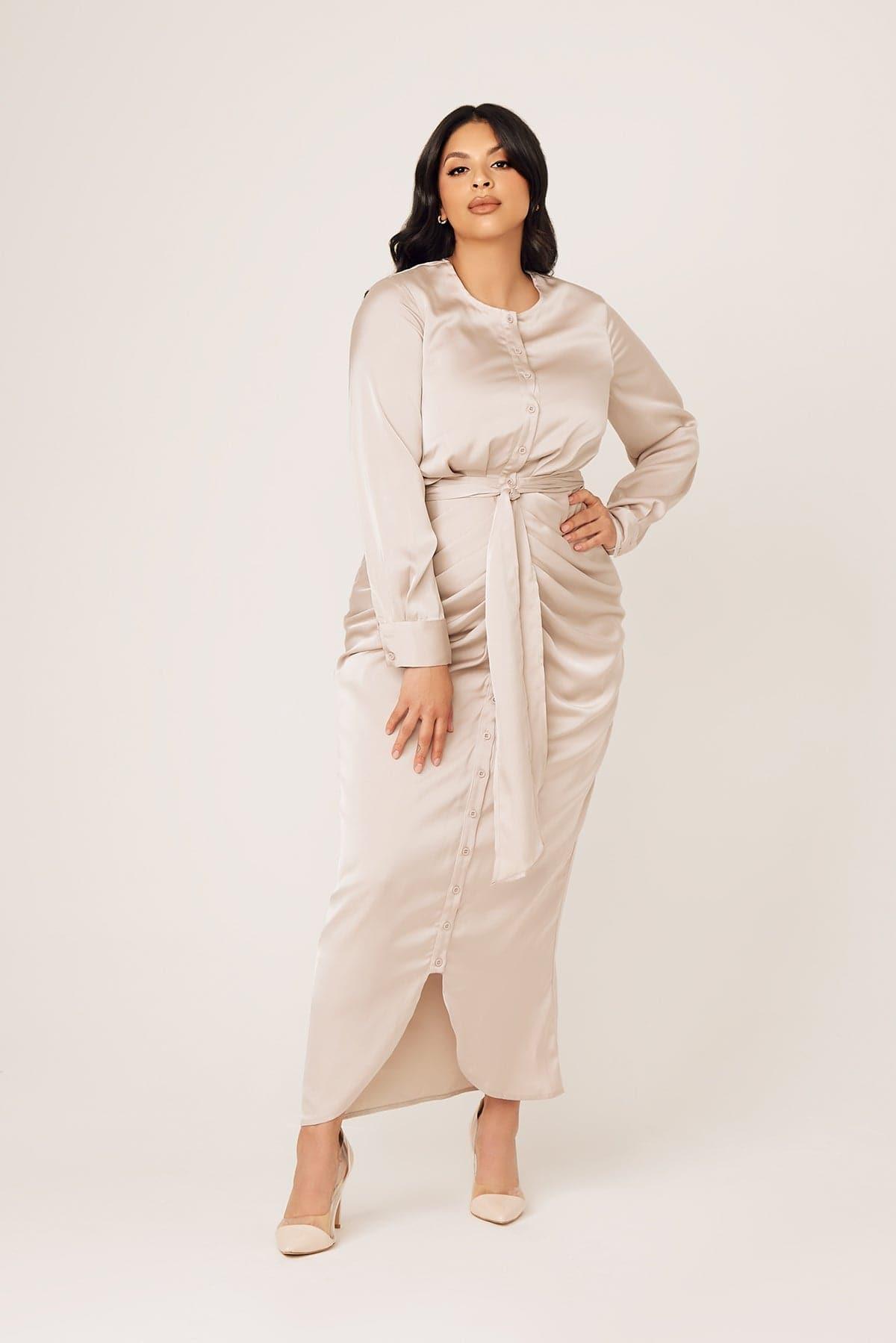 Thalia Ruched Tie Maxi Dress- Sahara - Zahraa The Label