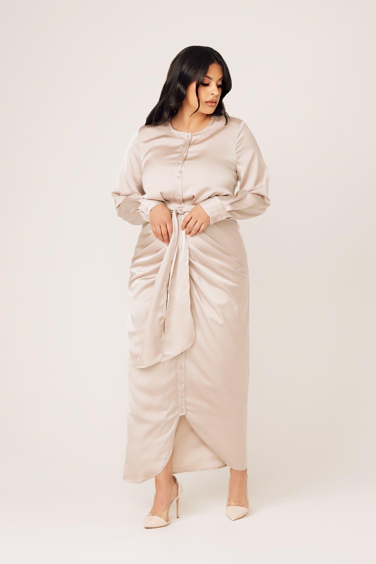 Thalia Ruched Tie Maxi Dress- Sahara - Zahraa The Label