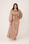 Yvonne Ruched Maxi Dress- Sand - Zahraa The Label