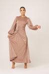 Yvonne Ruched Maxi Dress- Sand - Zahraa The Label