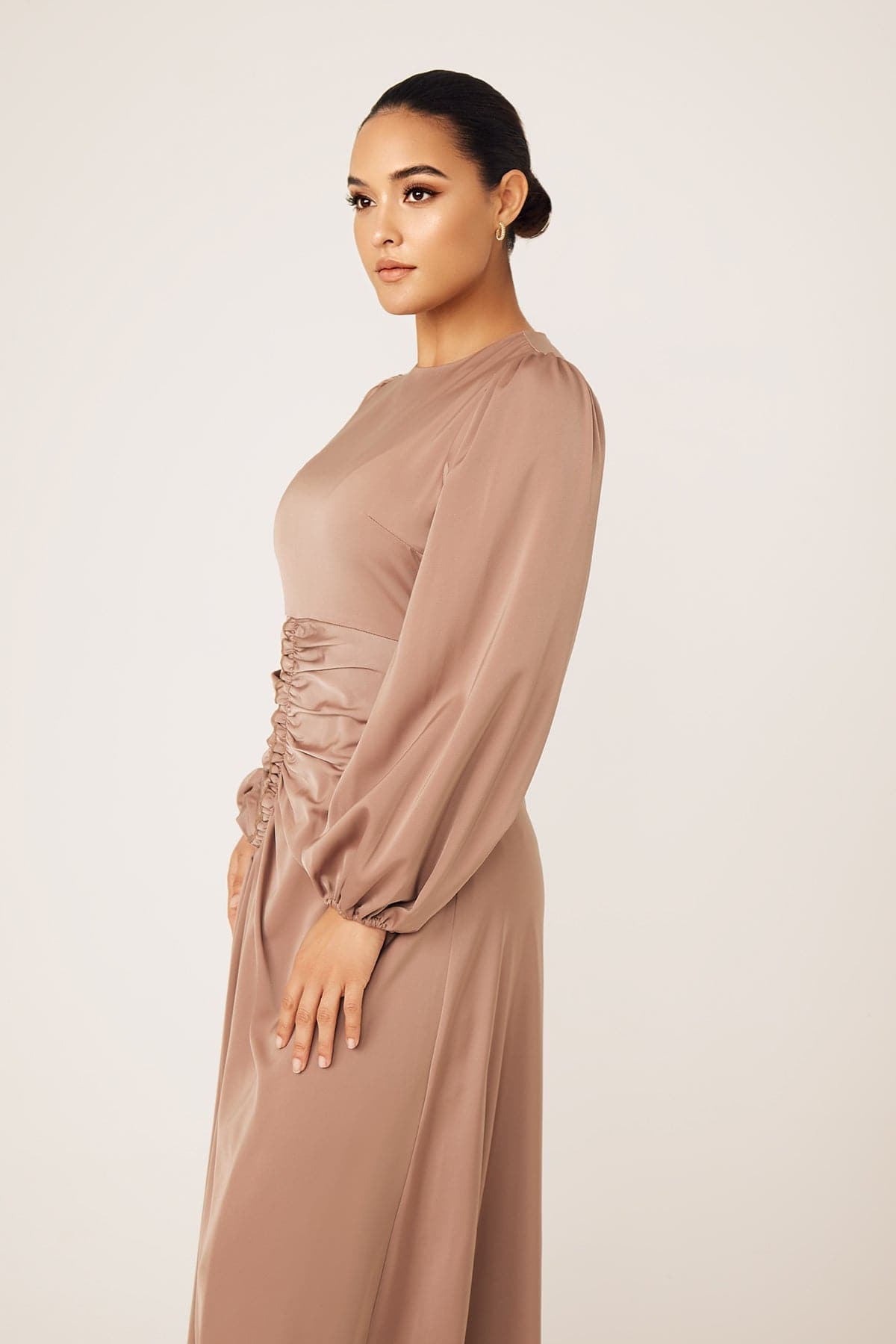 Yvonne Ruched Maxi Dress- Sand - Zahraa The Label